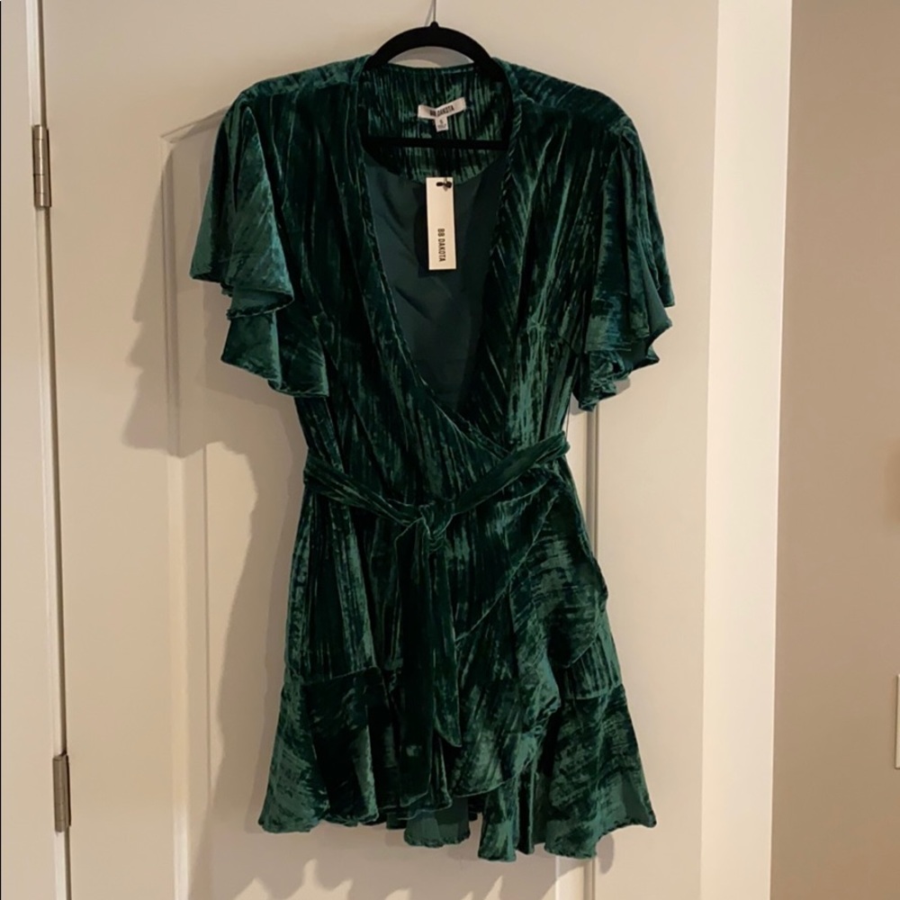 Emerald green velvet dress